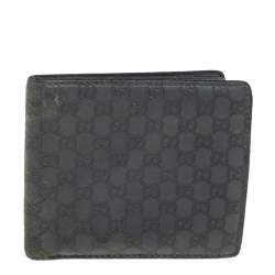 Pre Owned محفظة غوتشي جلد مايكروغوتشيسيما رصاصي ثنائية الطي