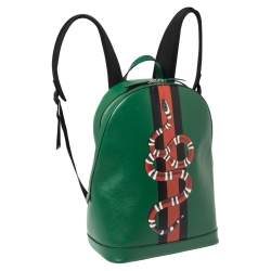 Gucci Green Snake and Web Print Leather Backpack