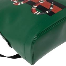 Gucci Green Snake and Web Print Leather Backpack