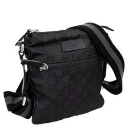 Gucci Black GG Nylon and Leather Messenger Bag