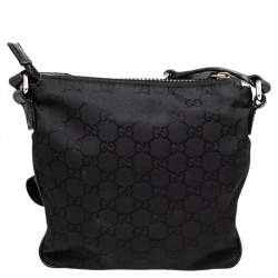 Gucci Black GG Nylon and Leather Messenger Bag