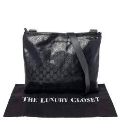 Gucci Black GG Imprime Leather Messenger Bag