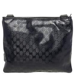 Gucci Black GG Imprime Leather Messenger Bag