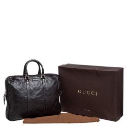 Gucci Dark Brown Guccissima Leather Business Briefcase Bag
