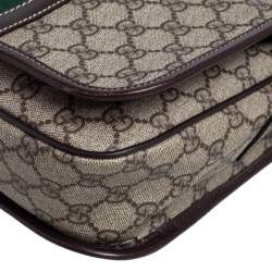 Pre Owned Gucci Brown/Beige GG Supreme Canvas and Leather Web Detail Messenger Bag