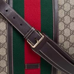 Pre Owned Gucci Brown/Beige GG Supreme Canvas and Leather Web Detail Messenger Bag