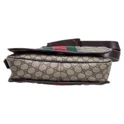 Pre Owned Gucci Brown/Beige GG Supreme Canvas and Leather Web Detail Messenger Bag