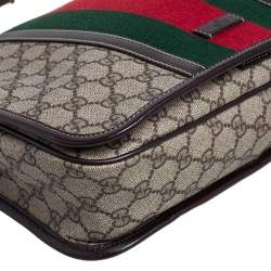 Pre Owned Gucci Brown/Beige GG Supreme Canvas and Leather Web Detail Messenger Bag