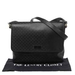 Pre Owned حقيبة ماسنجر غوتشي هيلاري جلد ديامانتي سوداء 