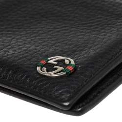 Gucci Black Leather Web Interlocking G Bifold Wallet