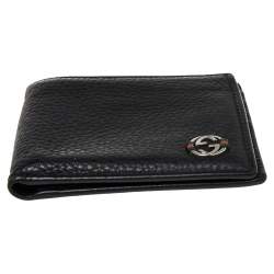 Gucci Black Leather Web Interlocking G Bifold Wallet