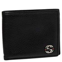 Gucci Black Leather Web Interlocking G Bifold Wallet