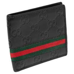 Gucci Black Guccissima Leather Web Bifold Wallet