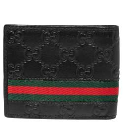 Gucci Black Guccissima Leather Web Bifold Wallet