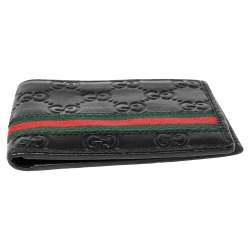 Gucci Black Guccissima Leather Web Bifold Wallet