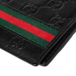Gucci Black Guccissima Leather Web Bifold Wallet
