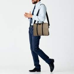 Gucci Black/Beige GG Supreme and Leather Briefcase