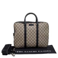 Gucci Black/Beige GG Supreme and Leather Briefcase
