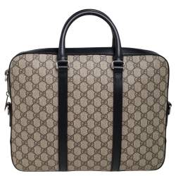 Gucci Black/Beige GG Supreme and Leather Briefcase