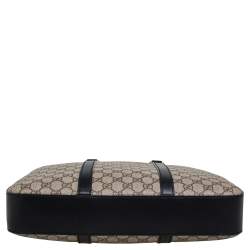 Gucci Black/Beige GG Supreme and Leather Briefcase