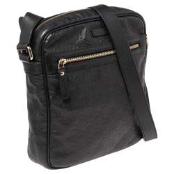 Pre Owned Gucci Black Guccissima Leather Messenger Bag