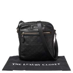 Pre Owned Gucci Black Guccissima Leather Messenger Bag