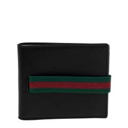 Gucci Black Leather Web Elastic Wallet