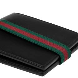 Gucci Black Leather Web Elastic Wallet