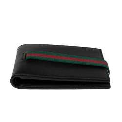 Gucci Black Leather Web Elastic Wallet