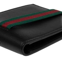 Gucci Black Leather Web Elastic Wallet