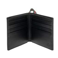 Gucci Black Leather Web Elastic Wallet