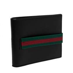 Gucci Black Leather Web Elastic Wallet