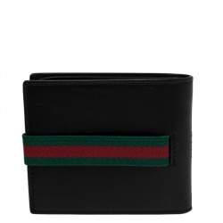Gucci Black Leather Web Elastic Wallet