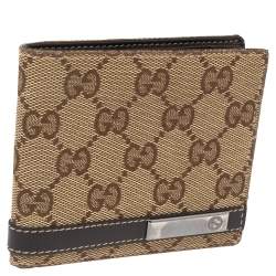 Gucci Beige/Brown GG Canvas And Leather Bar Bifold Wallet