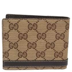 Gucci Beige/Brown GG Canvas And Leather Bar Bifold Wallet
