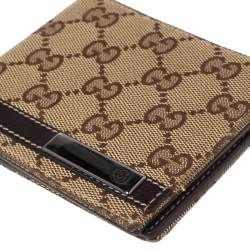 Gucci Beige/Brown GG Canvas And Leather Bar Bifold Wallet