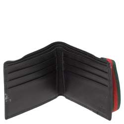 مملوكة مسبقًا محفظة غوتشي بطيتين ويب جلد غوتشيسيما سوداء