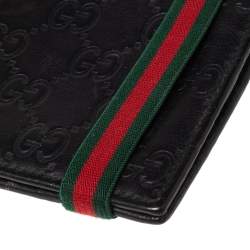 مملوكة مسبقًا محفظة غوتشي بطيتين ويب جلد غوتشيسيما سوداء