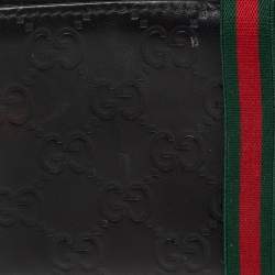 مملوكة مسبقًا محفظة غوتشي بطيتين ويب جلد غوتشيسيما سوداء