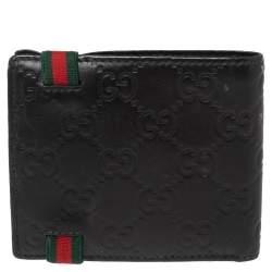مملوكة مسبقًا محفظة غوتشي بطيتين ويب جلد غوتشيسيما سوداء