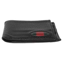 Gucci Black Grained Leather Web Logo Bifold Wallet