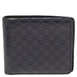 GUCCI Compact Bi-fold Wallet Bill Holder Guccissima Leather Navy Dark Blue