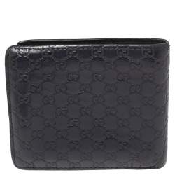 Pre Owned محفظة غوتشي جلد ميكروغوتشيسيما أزرق كحلي ثنائية الطية