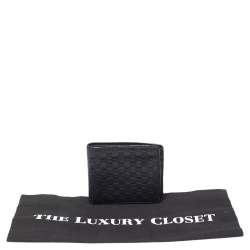 Pre Owned محفظة غوتشي جلد ميكروغوتشيسيما أزرق كحلي ثنائية الطية