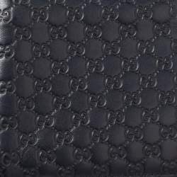 Pre Owned محفظة غوتشي جلد ميكروغوتشيسيما أزرق كحلي ثنائية الطية