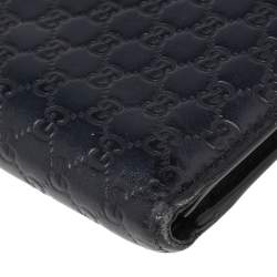 Pre Owned محفظة غوتشي جلد ميكروغوتشيسيما أزرق كحلي ثنائية الطية