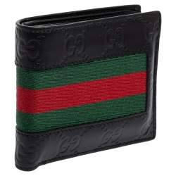Gucci Black Guccissima Leather Web Bifold Wallet
