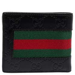 Gucci Black Guccissima Leather Web Bifold Wallet