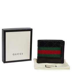 Gucci Black Guccissima Leather Web Bifold Wallet
