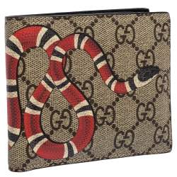 Gucci Beige GG Supreme Canvas Kingsnake Print Bifold Wallet
